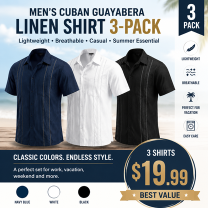 Men's Cuban Guayabera Shirt, Short Sleeve Linen Blend Button Down Summer Shirt, Lightweight Breathable Casual Beach & Vacation Wear