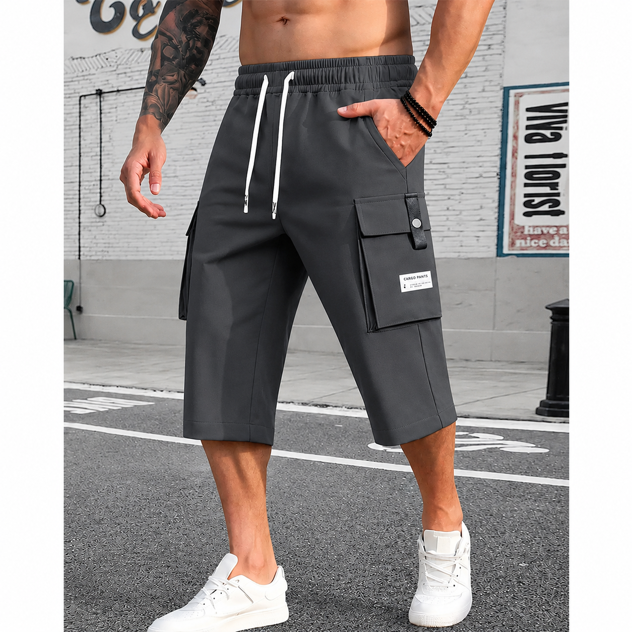 Men's Casual Cargo Shorts – Lightweight Multi-Pocket Bermuda Shorts with Elastic Drawstring Waist, Loose Fit for Work, Hiking, Travel & Everyday Wear