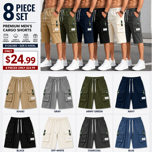 Men's Casual Cargo Shorts – Lightweight Multi-Pocket Bermuda Shorts with Elastic Drawstring Waist, Loose Fit for Work, Hiking, Travel & Everyday Wear