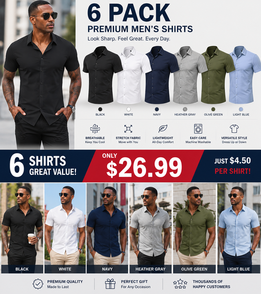 Men's Stretch Short Sleeve Dress Shirt | Slim Fit Business Casual Button Down