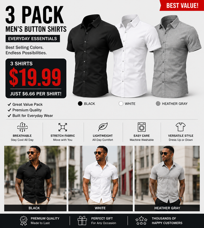 Men's Stretch Short Sleeve Dress Shirt | Slim Fit Business Casual Button Down
