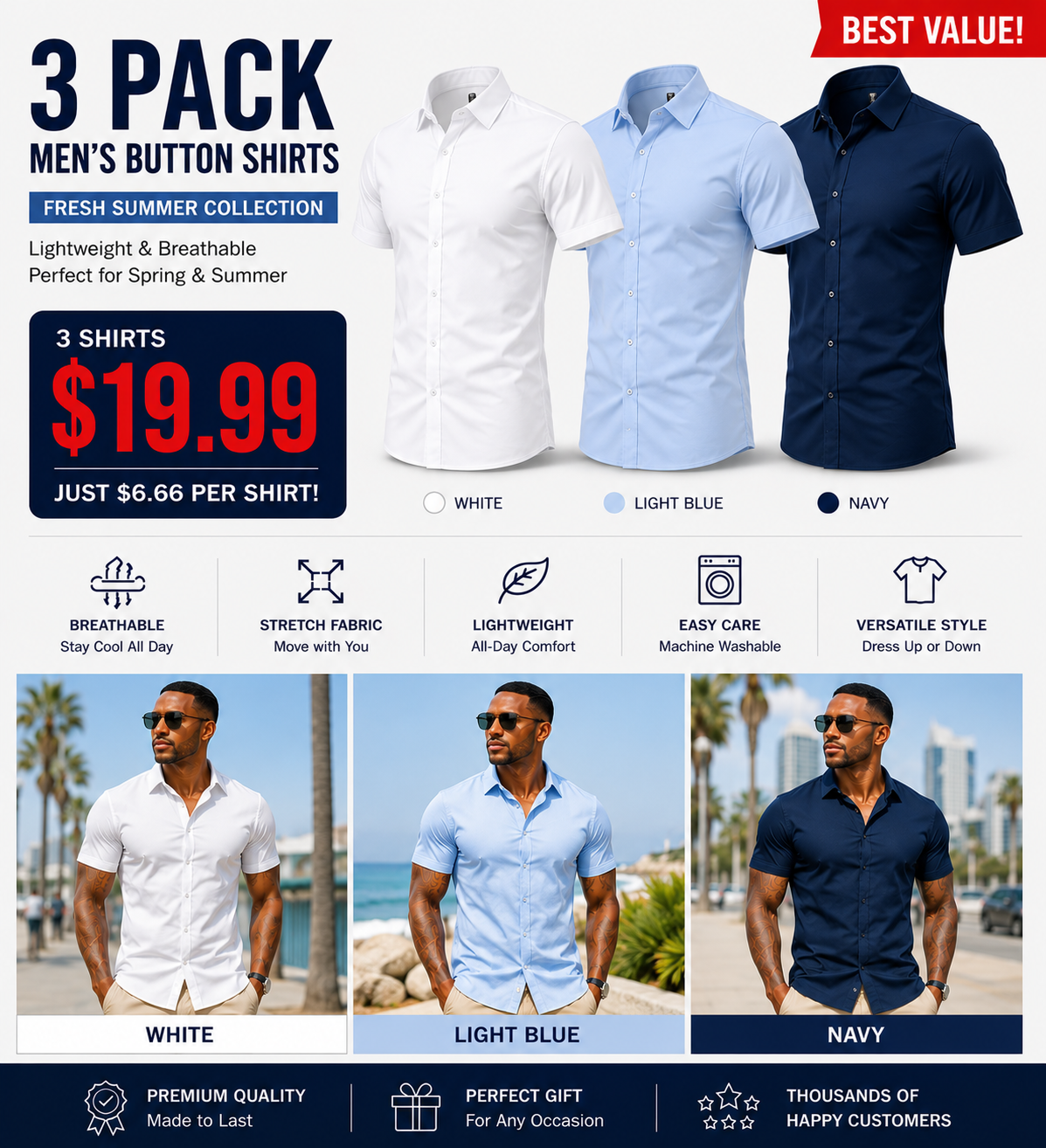 Men's Stretch Short Sleeve Dress Shirt | Slim Fit Business Casual Button Down
