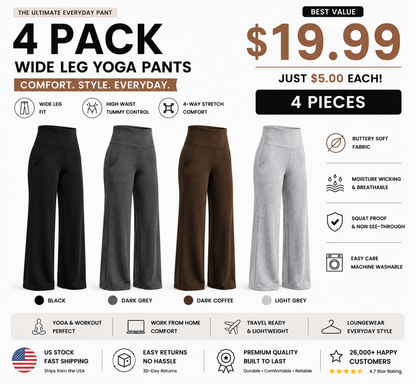 Women's High-Waisted Wide-Leg Pants with Pockets – Soft Stretch Business Casual Yoga Pants