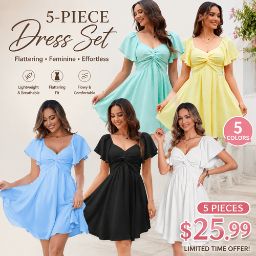 Women's Flowy Chiffon Mini Dress – Sweetheart Neck, Flutter Sleeve & Tie-Back