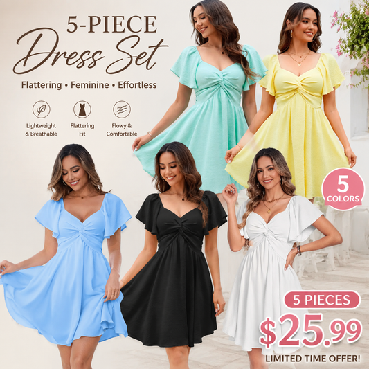 Women's Flowy Chiffon Mini Dress – Sweetheart Neck, Flutter Sleeve & Tie-Back