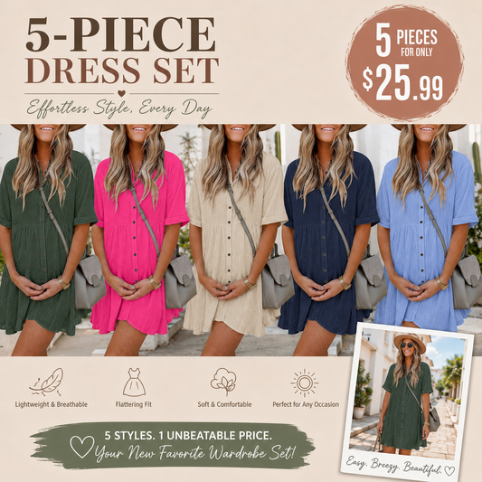 Women's Textured Button Front Mini Dress with Pockets – Short Sleeve Loose Fit Casual Summer Dress