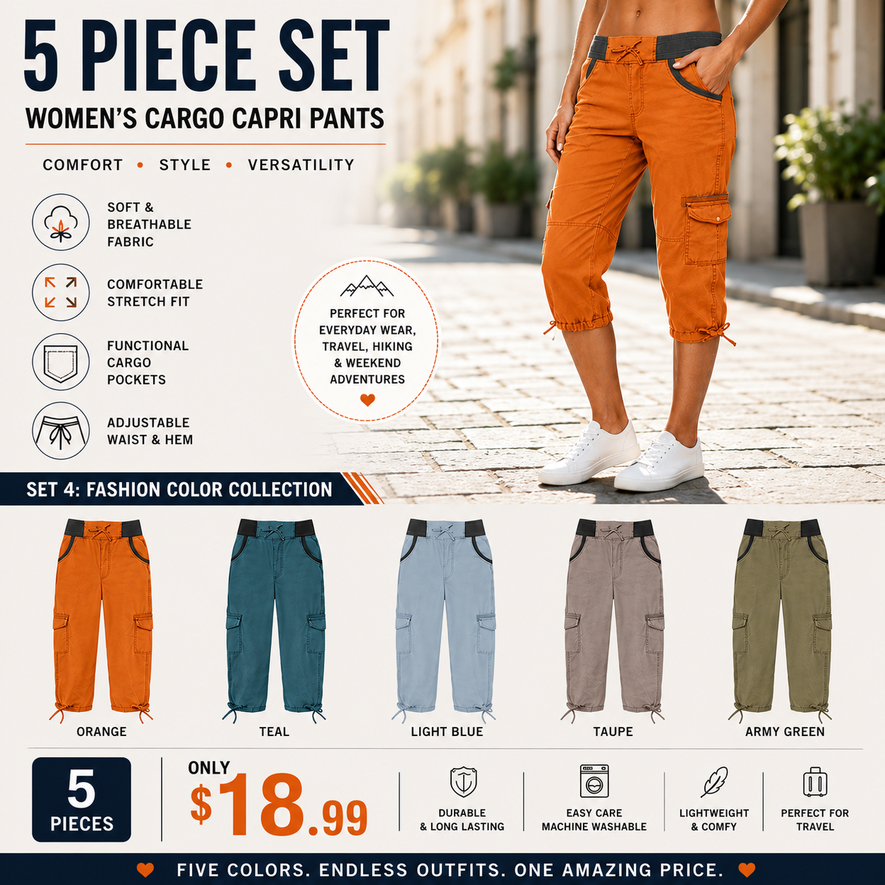 Women's High-Waist Cargo Capri Pants