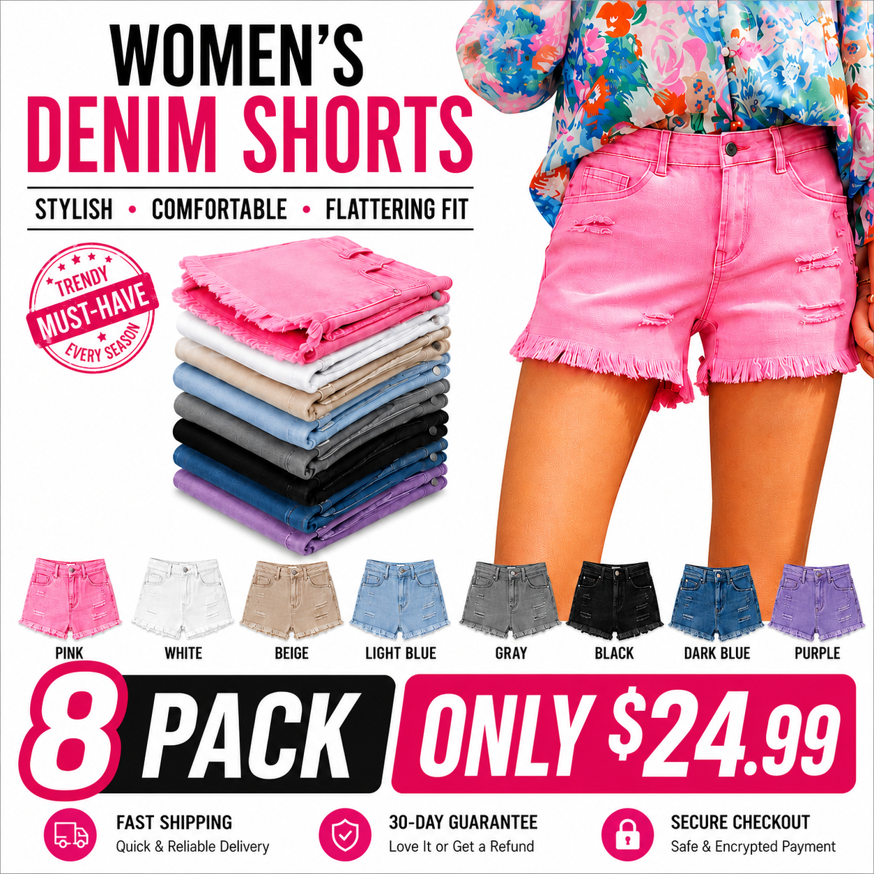 Women's Casual Mid Rise Denim Shorts