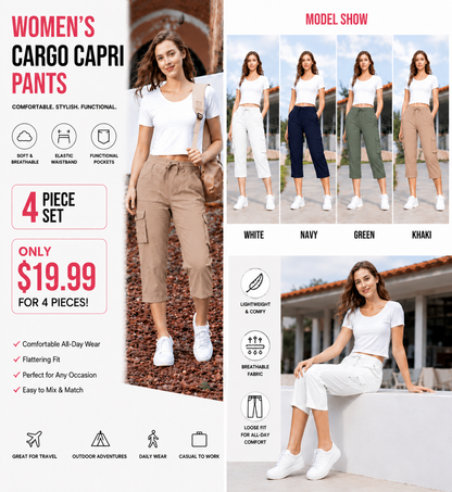Women's Plus Size Cargo Capri Pants – Lightweight Loose Fit Summer Pants