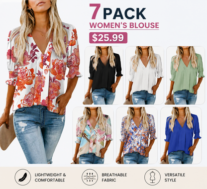 Women's Lightweight Floral Blouse – Cute V-Neck Ruffle Sleeve Summer Top