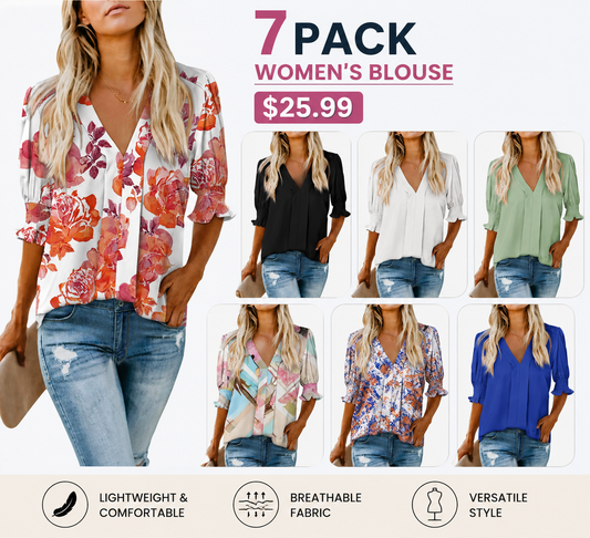 Women's Lightweight Floral Blouse – Cute V-Neck Ruffle Sleeve Summer Top