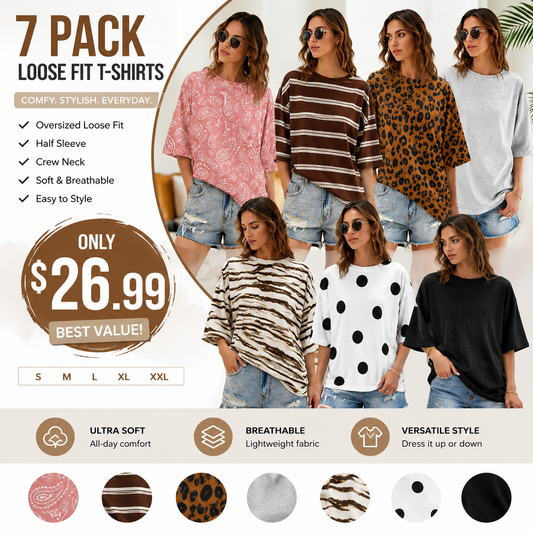 Women's Oversized Half Sleeve T-Shirt – Casual Crew Neck Loose Fit Tunic Tee, Lightweight Summer Boxy Basic Top