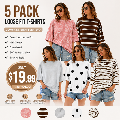 Women's Oversized Half Sleeve T-Shirt – Casual Crew Neck Loose Fit Tunic Tee, Lightweight Summer Boxy Basic Top