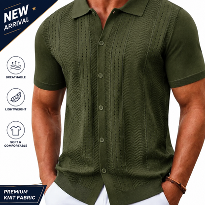 ⭐ Men's Premium Knit Button Down Shirt – Lightweight Short Sleeve Summer Casual Shirt for Beach & Vacation