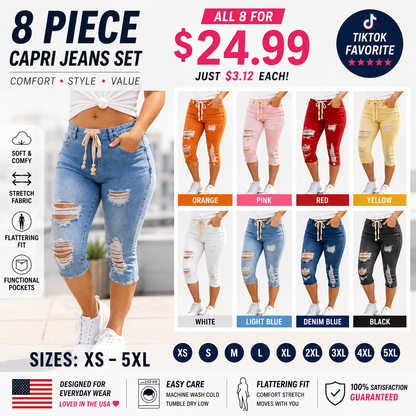 Women's Plus Size Distressed Ripped HighWaisted Capri Jeans