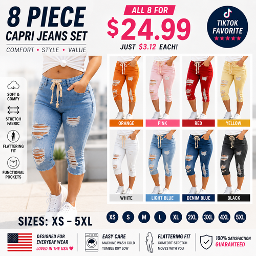 Women's Plus Size Distressed Ripped HighWaisted Capri Jeans