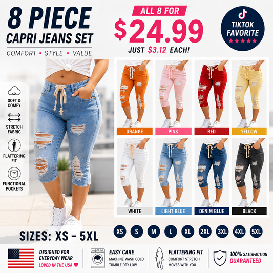 Women's Plus Size Distressed Ripped HighWaisted Capri Jeans