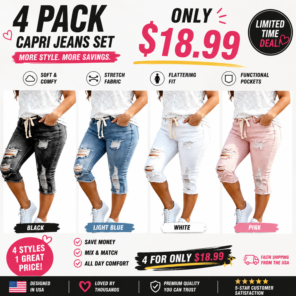 Women's Plus Size Distressed Ripped HighWaisted Capri Jeans