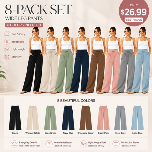 High Waisted Drawstring Pocket Wide Leg Baggy Casual Linen-Feel Pants