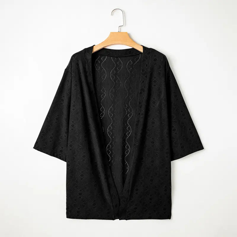 Women's Lightweight Crochet Kimono Cardigan – Open Front Half Sleeve Summer Beach Cover Up