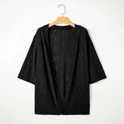 Women's Lightweight Crochet Kimono Cardigan – Open Front Half Sleeve Summer Beach Cover Up