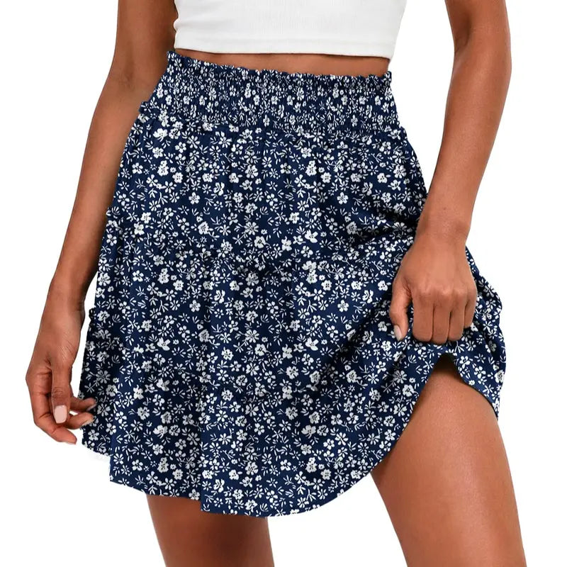 55K+ SOLD!✨🔥Women's Boho Floral Skorts, Flowy Tiered Ruffle Elastic-Waist Bottoms with Built-in Shorts and Pockets, Casual Style