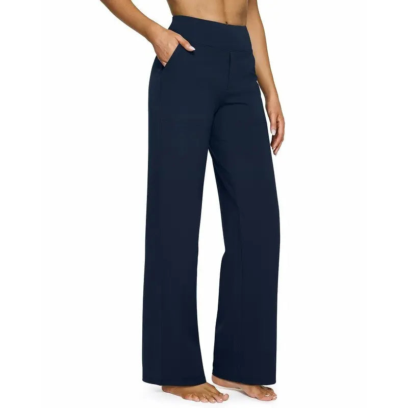 Women's High-Waisted Wide-Leg Pants with Pockets – Soft Stretch Business Casual Yoga Pants