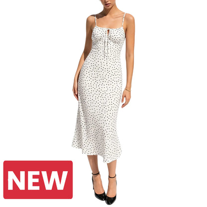Women's Floral Slip Dress – Square Neck Spaghetti Strap Bodycon Sundress with Adjustable Straps, Tie Front, Y2K Summer Casual Dress
