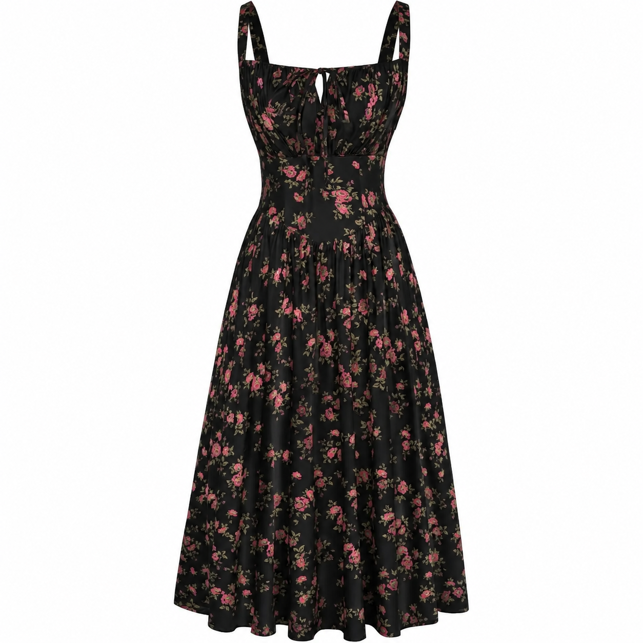 Women's Strappy Sleeveless Milkmaid Corset Flowy Midi Sundress - Floral Casual Wear