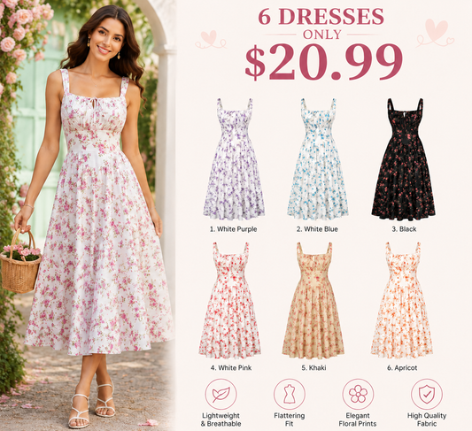 Women's Strappy Sleeveless Milkmaid Corset Flowy Midi Sundress - Floral Casual Wear