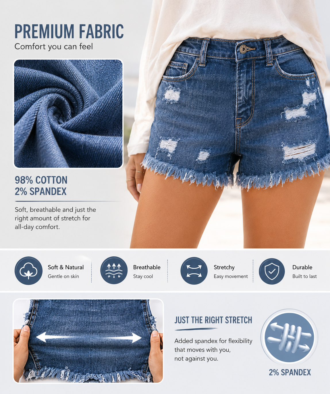 Women's Casual Mid Rise Denim Shorts