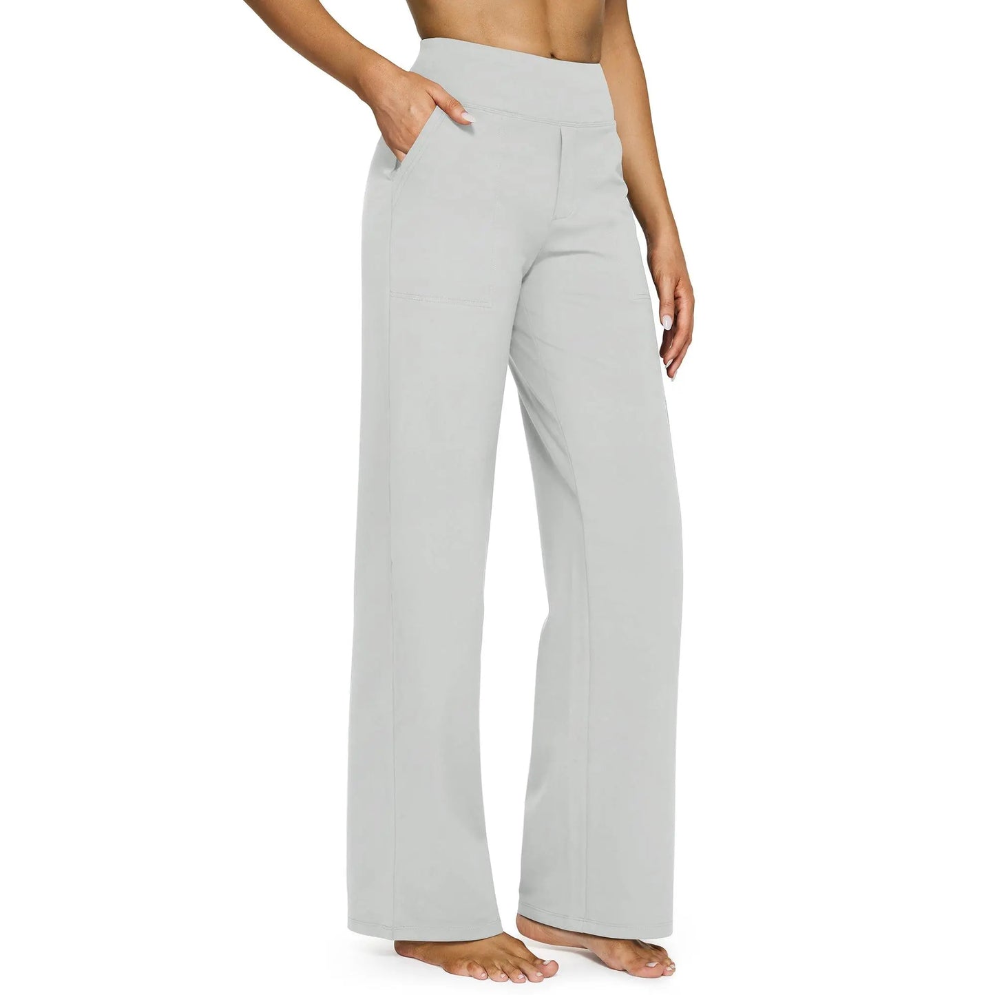 Women's High-Waisted Wide-Leg Pants with Pockets – Soft Stretch Business Casual Yoga Pants