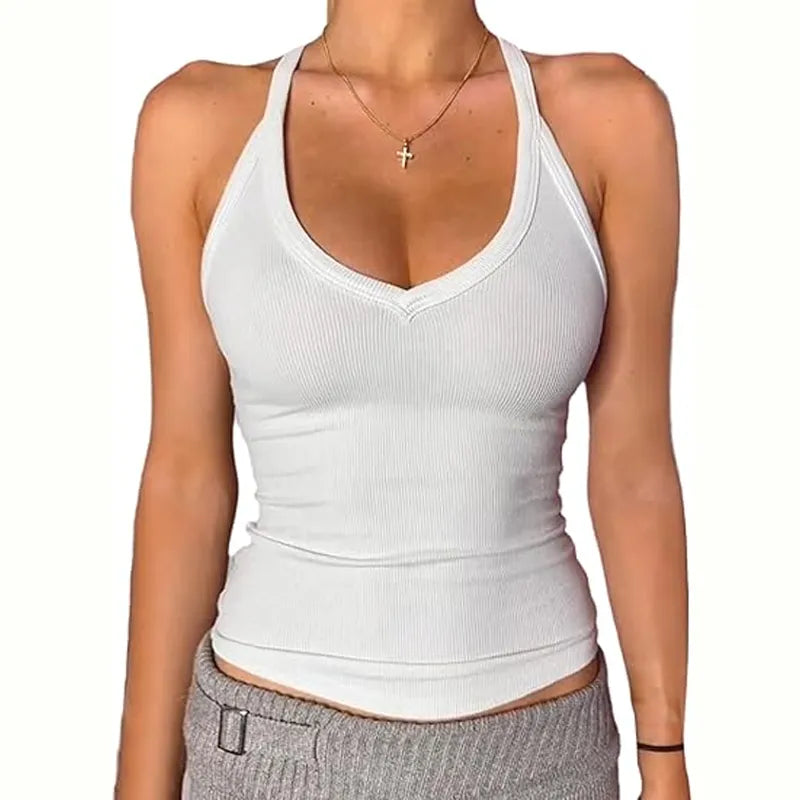 Built-in bust support, sleeveless backless slim-fit basic tank top