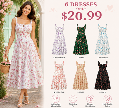 Women's Strappy Sleeveless Milkmaid Corset Flowy Midi Sundress - Floral Casual Wear