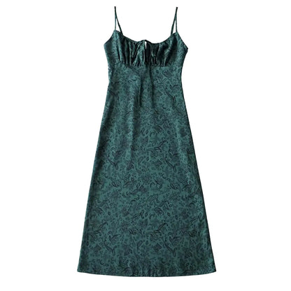 Women's Floral Slip Dress – Square Neck Spaghetti Strap Bodycon Sundress with Adjustable Straps, Tie Front, Y2K Summer Casual Dress