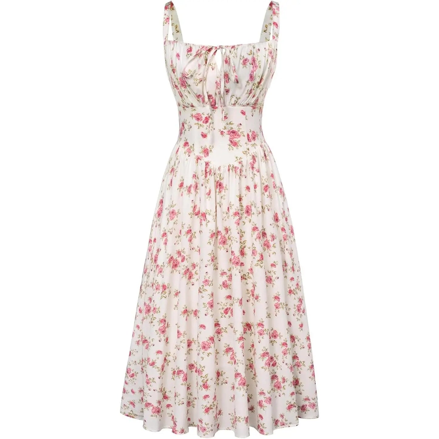 Women's Strappy Sleeveless Milkmaid Corset Flowy Midi Sundress - Floral Casual Wear