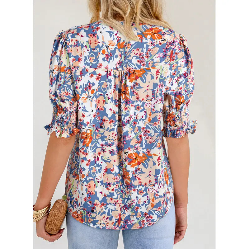 Women's Lightweight Floral Blouse – Cute V-Neck Ruffle Sleeve Summer Top