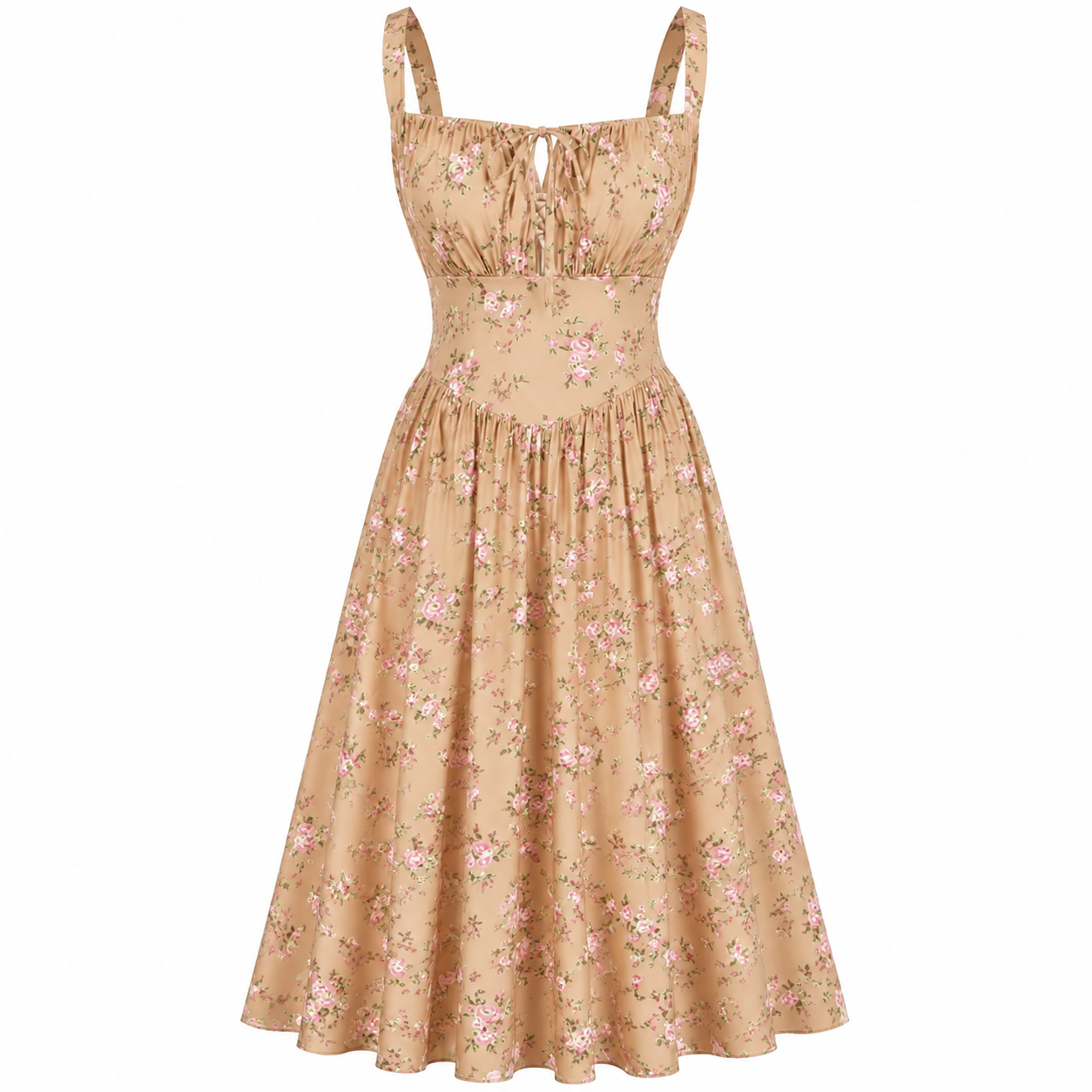 Women's Strappy Sleeveless Milkmaid Corset Flowy Midi Sundress - Floral Casual Wear
