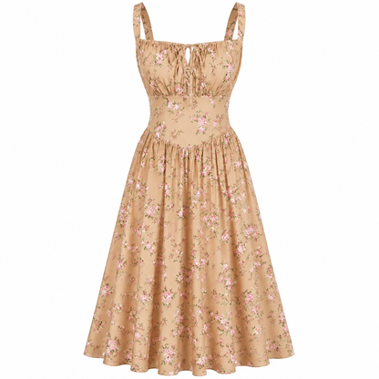 Women's Strappy Sleeveless Milkmaid Corset Flowy Midi Sundress - Floral Casual Wear