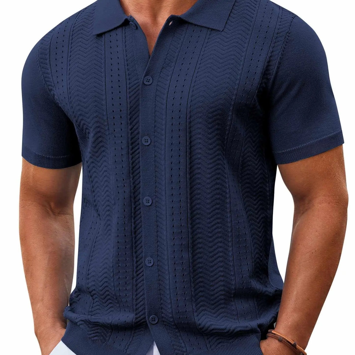⭐ Men's Premium Knit Button Down Shirt – Lightweight Short Sleeve Summer Casual Shirt for Beach & Vacation