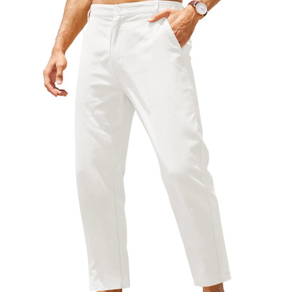 Men's Lightweight Cotton Linen Pants – Elastic Waist Slim Fit Casual Trousers with Pockets for Beach, Yoga & Everyday Wear
