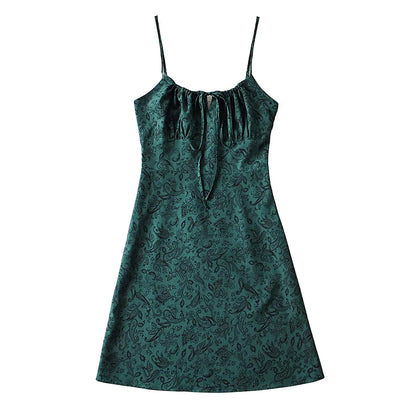 Women's Floral Slip Dress – Square Neck Spaghetti Strap Bodycon Sundress with Adjustable Straps, Tie Front, Y2K Summer Casual Dress