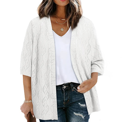 Women's Lightweight Crochet Kimono Cardigan – Open Front Half Sleeve Summer Beach Cover Up