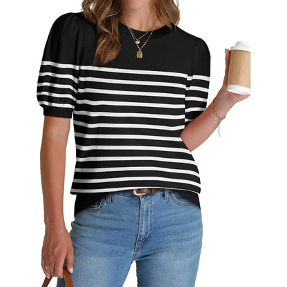 Women's Lightweight Puff Sleeve Knit Top – Soft Spring Summer Sweater, Business Casual Pullover Shirt