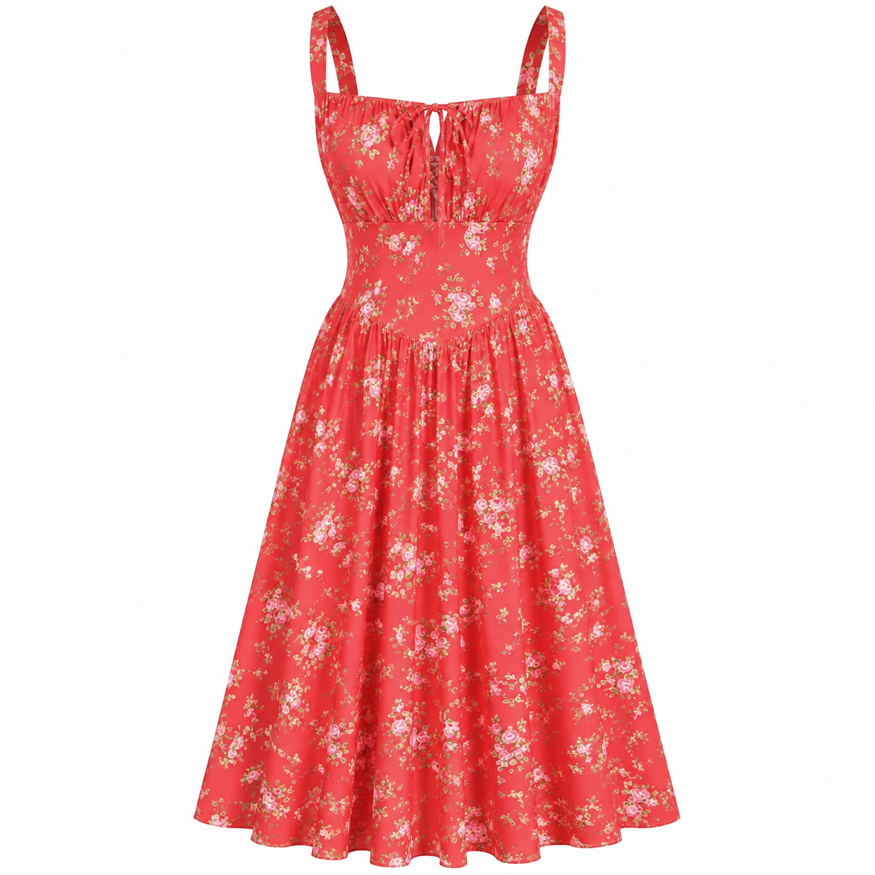 Women's Strappy Sleeveless Milkmaid Corset Flowy Midi Sundress - Floral Casual Wear