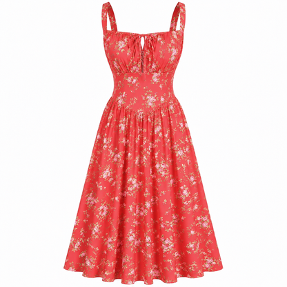 Women's Strappy Sleeveless Milkmaid Corset Flowy Midi Sundress - Floral Casual Wear