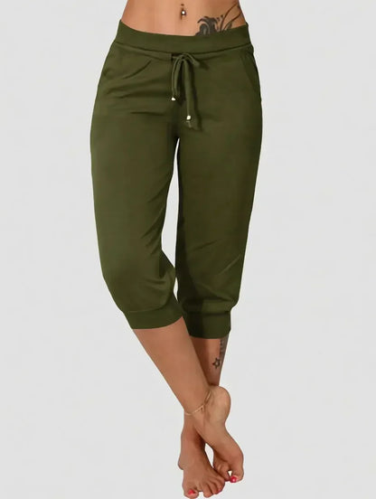 🔥Hot Summer Sale🔥Women's Drawstring Capri Pants with Pockets for Casual Comfort Wear
