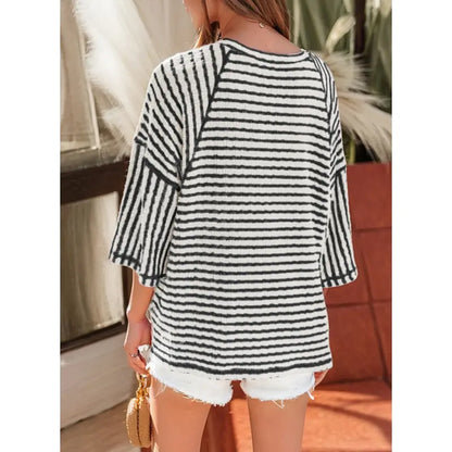 Women's Oversized Striped Color Block Tee – Soft Summer Short Sleeve Casual Top