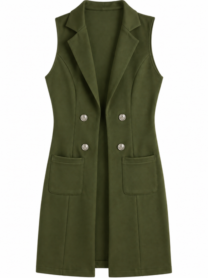 Women's Breasted Long Vest with Pockets