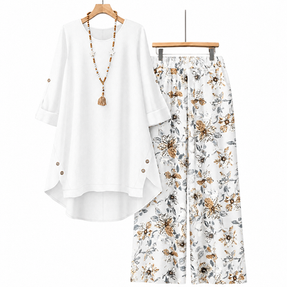 Women's Cotton Linen Half Sleeve Top ＆ Pants Set – Breathable & lightweight